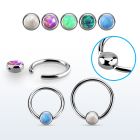 steel ball closure ring w 4mm rounded synthetic opal disk