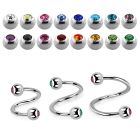 steel eyebrow spiral 0.8mm w 3mm bezel set jewel balls