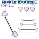 steel nipple barbell w forward facing heart shaped cz
