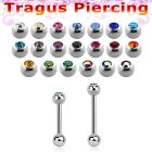 steel tragus barbell 1.2mm w top 3mm bezel set jewel ball
