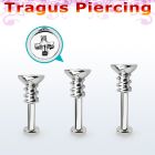 tlbescw2 316l steel tragus labret 16g w a cross screw top 