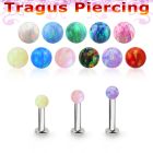 tlbop3 316l steel tragus labret 16g w 3mm synthetic opal ball 
