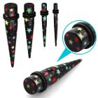 tpaar expansor acrilico negro estrellas impresas anillos goma dobles distribuidor