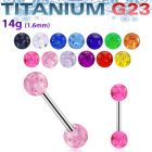 ubbgt titanium g23 tongue barbell w 6mm acrylic glitter ball