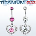 umcd571 titanium g23 belly banana w bezel jewel crystal heart
