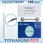 uset14 kit piercings profesional 100 barbells pezon titanio g23 bolas 5mm 100 agujas acero quirurgico esterilizadas distribuidor mayorista