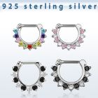 vsepcx16 septum clip plata 925 barra cierre acero 316l zirconia colores alternativos al por mayor