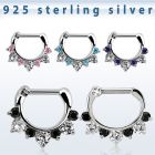 vsephx14 septum clip plata 925 barra cierre acero 316l 3 zirconia grandes 4 zirconia colores alternativos al por mayor
