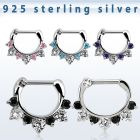vsephx16 septum clip plata 925 barra cierre acero 316l 3 zirconia grandes 4 zirconia colores alternativos al por mayor