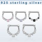 vsepl14 high hanging 925 silver septum clicker 1.2mm w 5cz stone