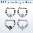 vsepr14 silver septum clicker 14g w a flower made from cz stone