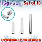 xbb16gin surgical steel barbell posts w internal threading, 1.2mm