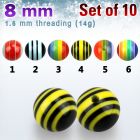 xbbd8 pack 10 bolas cuentas acrilicas rayas 8mm rosca distribuidor mayorista