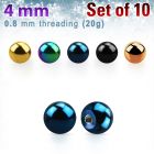 xbt4xs pack 10 bolas acero quirurgico anodizado 4mm rosca al por mayor