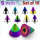 xcnmt5 pack 10 conos acero quirurgico pvd rayas cebra 5mm rosca al por mayor