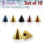 xcnt3g pack 10 conos acero quirurgico anodizado 3mm rosca mayorista