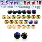 xjbt25s pack 10 bolas acero quirurgico anodizado 2 5mm cristal bisel rosca mayorista