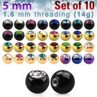 xjbt5g pack 10 bolas acero quirurgico anodizado 5mm cristal bisel rosca al por mayor