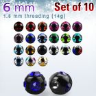 xmjbt6 pack 10 bolas multi joya acero 316l anodizado 6mm 1 cristal 4 cristal lados rosca al por mayor