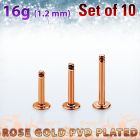 xttlb16g set of rose gold plated steel labret posts thread 1.2mm
