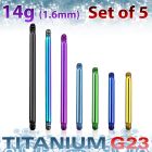 xutbb14 5mm anodized titanium g23 barbells post thread 1 6mm
