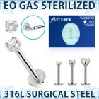 zlbczin sterilized 316l steel labret 16g clear cz internal