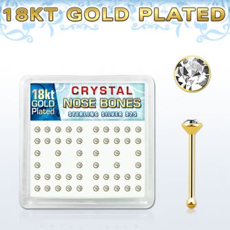 18b14xc caja display piercing nariz hueso plata 925 0 6mm oro 18 kts cristal redondo claro 2mm al por mayor