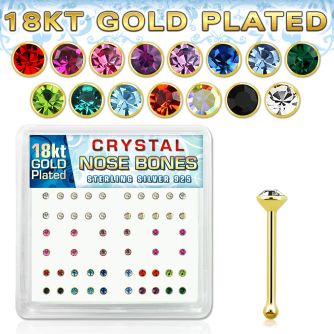 18b14xm silver nose bones w 18k gold plating 2mm crystal tops