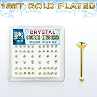 18b19xc caja display piercing nariz hueso plata esterlina 925 0 6mm oro 18 kts cristal claro 2 5mm al por mayor