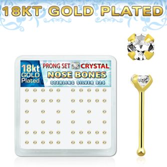 18bp14xc box of gold silver nose bones w 2mm prong clear crystals
