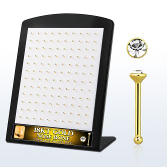 18brnrgc caja display 120 piercing nariz hueso plata esterlina 925 0 6mm oro 18 kts cristal redondos claros 1 5mm al por mayor