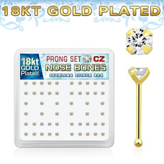 18bz2xc caja display piercing nariz hueso plata esterlina 925 0 6mm oro 18 kts zirconia clara redonda 2mm mayorista