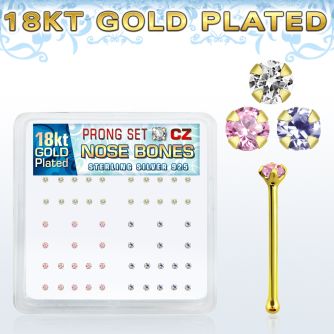 18nbzbm caja display piercing nariz hueso plata 925 0 6mm oro 18 kts zirconia 1 5mm al por mayor