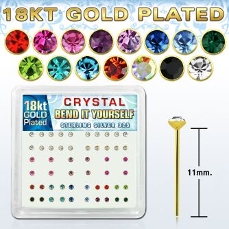 18y14xm caja display piercing nariz doblar tu mismo plata 925 0 6mm oro 18 kts cristal redondo 2mm distribuidor mayorista