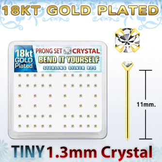 18yp6xc caja display piercing nariz doblar tu mismo plata esterlina 925 0 6mm oro 18 kts cristal claro 1 25mm mayorista