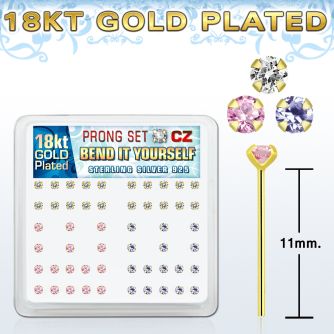 18yz25xm caja display piercing nariz doblar tu mismo plata esterlina 925 oro 18 kts grandes zirconia 2 5mm distribuidor mayorista