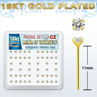 18yz2xc 18k gold plated silver bend it nose stud w 2mm clear cz