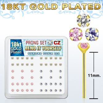 18yz2xm caja display piercing nariz doblar tu mismo plata 925 0 6mm oro 18 kts zirconia 2mm mayorista