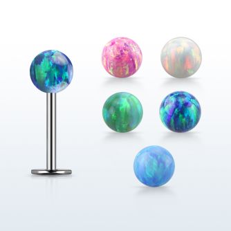 316l steel labret 18g w a 4mm synthetic opal ball