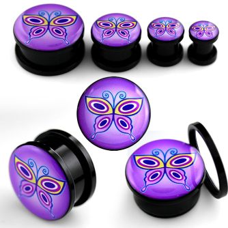 afpqq acrylic screwfit logo plug with butterfly on purple logo