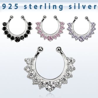 agsepz1 silver fake septum clicker w 3mm 2mm cz