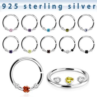 agspvz1x silver seamless ring for septum piercings, 18g w 3 czs