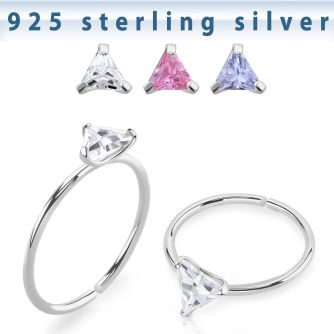 agztm22 silver seamless nose ring 22g triangle color cz