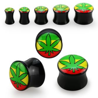 apgh acrylic double flared plug w marijuana logo rasta