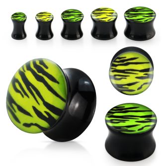 apgs acrylic plug with green black zebra stripes logo