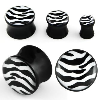 apgt acrylic double flared plug with zebra stripes logo