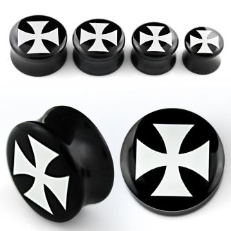 apgtt acrylic double flared plug with white iron cross logo