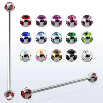 bb5c barbell industrial acero quirurgico bolas multi cristal 5mm venta