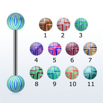 bbacb barbell lengua acero quirurgico bolas acrilicas 6mm rayas cruces 16mm mayorista