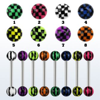 bbdxa barbell lengua acero quirurgico bolas acrilicas 6mm cuadros colores 16mm distribuidor